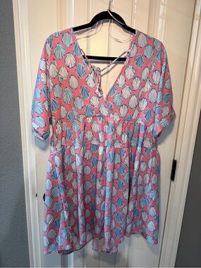 Simply Southern Pink Shell-Print Tunic Dress or swim cover up